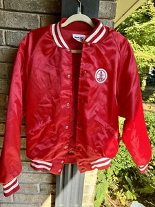 Vintage 1980s King Louie TLB Oil Men’s Satin Jacket Red/White Size Medium - Picture 1 of 11