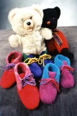 Fiber Trends Knitting Pattern CH-7 Children's Felt Boot Slippers - 4 Kids sizes - Image 1 of 2
