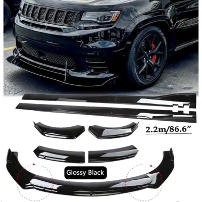 Front Bumper Lip Spoiler Splitter For Jeep Compass 2007-23 Glossy Black Body Kit — 第 1/4 张图片