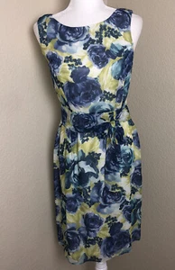Brooks Brothers Women 100% Silk Dress & Lining Green,Blue SZ 2 W/Belt Back Zip - Picture 1 of 9