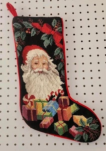 VTG 1991 Peking Imperial Elegance Needlepoint Santa Gifts Christmas Stocking 18" - Picture 1 of 9