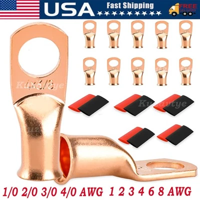 30/10PCS Battery Cable Ends Wire Connectors Copper Eyelets Tubular Ring Terminal - Image 1 of 4