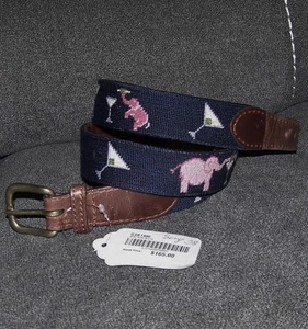 NEU SMATHERS & BRANSON Needlepoint & Leder Golf Gürtel ELEPHANT MARTINI 38 blau - Bild 1 von 9