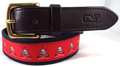 Cinturón LN Vineyard Vines Cuero y Algodón 1 3/8" 2011 Abierto de Estados Unidos Congreso Talla 36 Foto 1 de 4