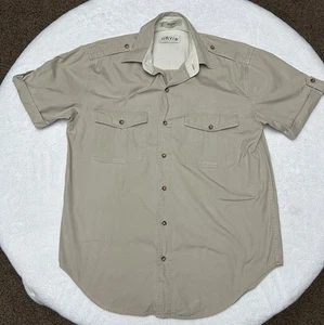 Vintage Orvis Shirt Large Beige Tab Sleeves Safari Epaulets - Picture 1 of 14