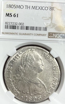 1805-Mo TH México prata 8 reais NGC MS61 - Imagem 1 de 3