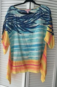 Lilly Pulitzer Multicolor Rowan Caftan 100% Silk L/XL EUC - Picture 1 of 8