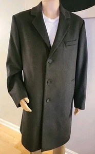 NWOT Michael Kors Wool Cashmere Blend Black Gray Overcoat Trench Long Mens 44R - Picture 1 of 14