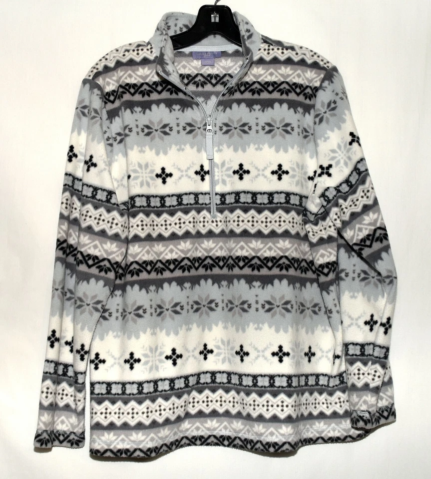 Laura Scott Black White Gray Striped Fleece Half Zip Womens Jacket Size PXL - Image 1 of 4
