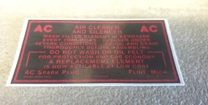 CHEVROLET AC Air Cleaner & Silencer Decal - Bild 1 von 1