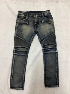 BALMAIN Ribbed Bike Blue Acid Slim Jeans Size 36 Mens Italy - Picture 1 of 8