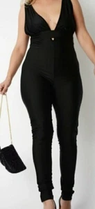 Asos tall,Brand new With Tags Black Shiny Deep Plunge Jumpsuit Size 6 - Picture 1 of 3