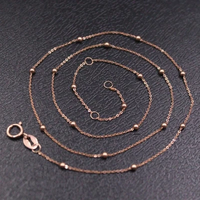 Чистый 18K розовое золото цепочка женщин Lucky 1,8 мм бисер O ссылка ожерелье 1,05 г / 16,5 дюйма - Изображение 1 из 4