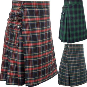 Mens Scottish Traditional Highland Tartan Utility Kilt Snap buttons Side Pockets - Picture 1 of 5
