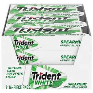 Trident White SPEARMINT Sugar Free Gum, 9 Packs of 16 Pieces 144 Total Pieces - Picture 1 of 6
