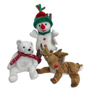 Ty Beanie Baby 2000  Christmas White Teddy Bear Snow girl Roxie Reinder Lot of 3 - Picture 1 of 8