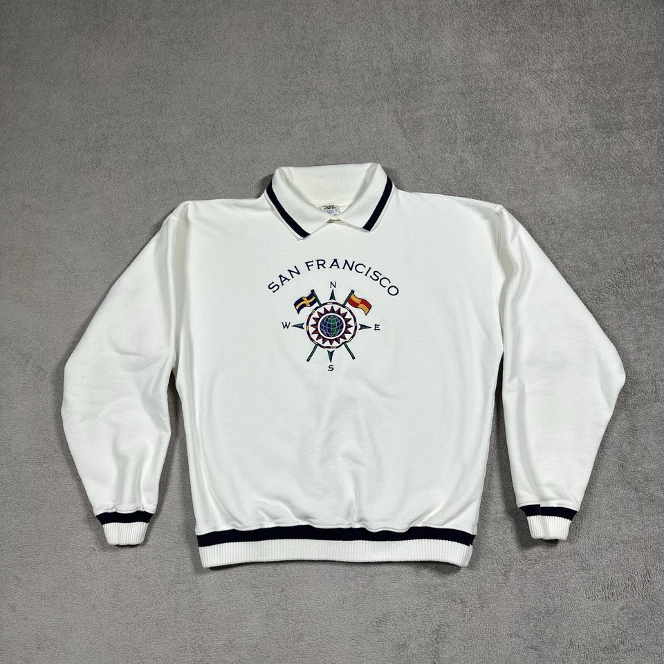 复古疯狂衬衫运动衫成人大号白色旧金山航海领 — 第 1/4 张图片