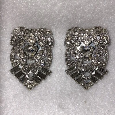 Pinzas para zapatos de vestir grandes firmadas con diamantes de imitación Coro años 30 vintage Pat 1852188 Foto 1 de 4