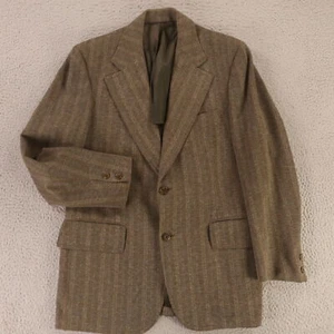 VTG Tweed Jacket S Brown Herringbone Polyester Blazer 1/4 Lined 50s 60s USA 38R - Picture 1 of 18