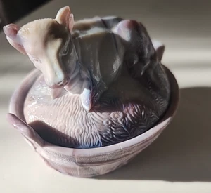 Vintage Nesting Cow Lidded Candy /Trinket Dish, Purple/blue/white Slag Glass, - Picture 1 of 1