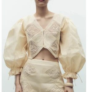 ZARA LIMITED EDITION PLEATED LACE SHIRT ECRU V-NECK NEW SS25 REF. 5416/505 - Picture 1 of 7