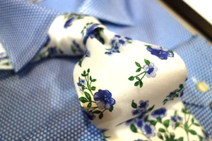 Bruno Marchesi Silk Tie Necktie White Green Blue Flower - Picture 1 of 2