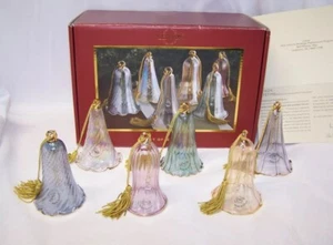 VINTAGE LENOX Set di 6 Campane Natalizie Cristallo Iridescente Ornamenti con Scatola - Foto 1 di 6