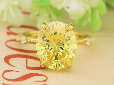 Anel de noivado feminino corte oval de pedra preciosa amarela presente de aniversário em prata - Imagem 1 de 4