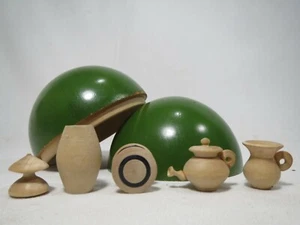 11pc Miniature Turned Wood Cup Kettle Dollhouse Items 1.25-.625 + NESTING BALL  - Picture 1 of 8