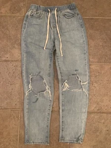 Rewash Jeans XS Distressed Drawstring Elastic Waist High Rise Light Wash Denim - Picture 1 of 10