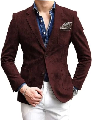 Men's Burgundy Soft Suede Two Button Blazer Leather Formal Party Wear Jacket - Image 1 of 4