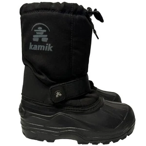 Kamik Rocket Snow Boot Youth Boys 1 Black Insulated Waterproof Adjustable Strap - Picture 1 of 17