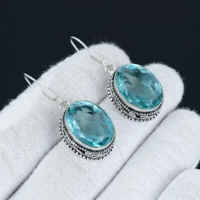 Aquamarine Gemstone 925 Sterling Silver Earring Handmade Jewelry Earring - Image 1 of 4