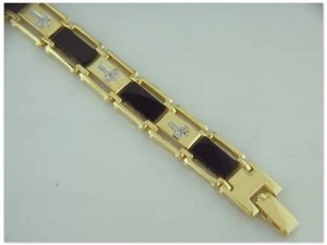 JDL ONYX AND DIAMONDS CROSS BRACELET 8 1/4 " - Picture 1 of 1