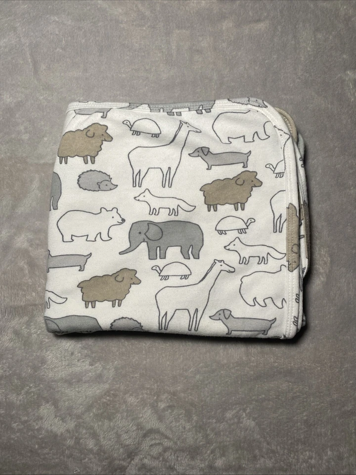 Carters Baby Blanket Animal Tan White Gray Jersey Knit Stretch Receiving Swaddle - Image 1 of 4