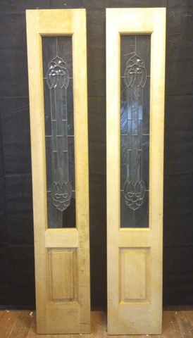 Pair of Leaded Insulated Glass & Wood Exterior Side Lite Doors 14" x 80 1/2" Cover
