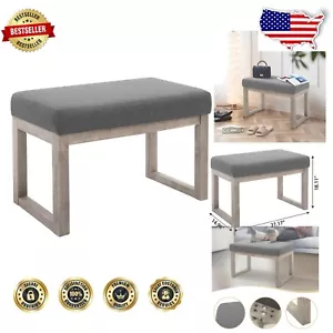 27 Inch Grey Ottoman Bench - Elegant Linen Look Footstool for Living Spaces - Picture 1 of 11