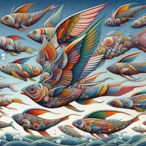 School of Migrating Flying Fish - Colorful Artwork | Many Sizes & Options LE COA - Picture 1 of 7