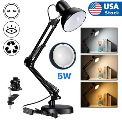 Lámpara de Escritorio Brazo Giratorio Ajustable Lámpara de Mesa con Base Intercambiable o Abrazadera Foto 1 de 4