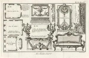 Antique Architecture Print-Furniture at the Royal palace-Benard-Panckoucke-1784 - Picture 1 of 9
