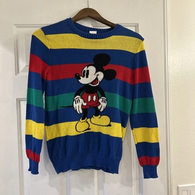 Disney 100 Mickey Mouse Striped Sweater Size L Rainbow 100th Anniversary - Image 1 of 4