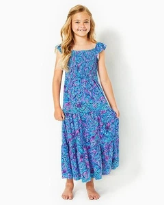 Lilly Pulitzer Girls Mini Jilly Midi Dress Smocked Printed Tiered Kids S 281125 - Picture 1 of 6