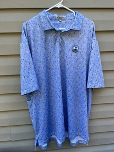 Polo Peter Millar uomo 2XL blu estiva comoda golf camicia spiaggia ciottoli AOP - Foto 1 di 9