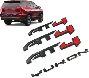 4PCS Set Door Rear AT4 Yukon Emblems for 2021-2025 Yukon Yukon XL (Black Red) - Bild 1 von 2