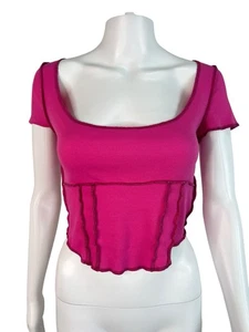 Urban Outfitters Women's Top T Shirt Pink Knit Short Sleeve Keanu Corset Size M - Picture 1 of 10