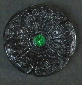 Bb Fancy Brocade like design Black Glass BUTTON paste embellishment medium - Picture 1 of 2