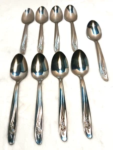 Oneida Stainless Teaspoon Roseanne Flatware Embossed Rose Glossy 6in 8 Pc - Picture 1 of 8