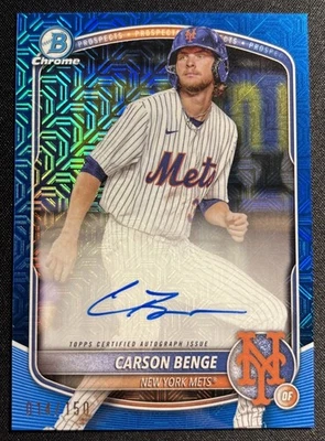 2025 Bowman Chrome Mega Mojo Carson Benge Auto /150 Blue Refractor Rookie Mets - Image 1 of 2