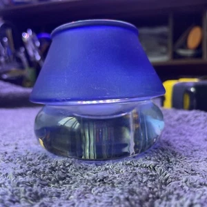 1 Biedermann Frosted Blue Glass Fairy Lamp Candle Holders Pedestal Votive 3.25" - Picture 1 of 5