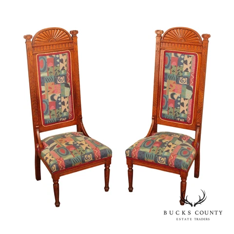 Antique Eastlake Carved Oak High-Back Chairs Cover